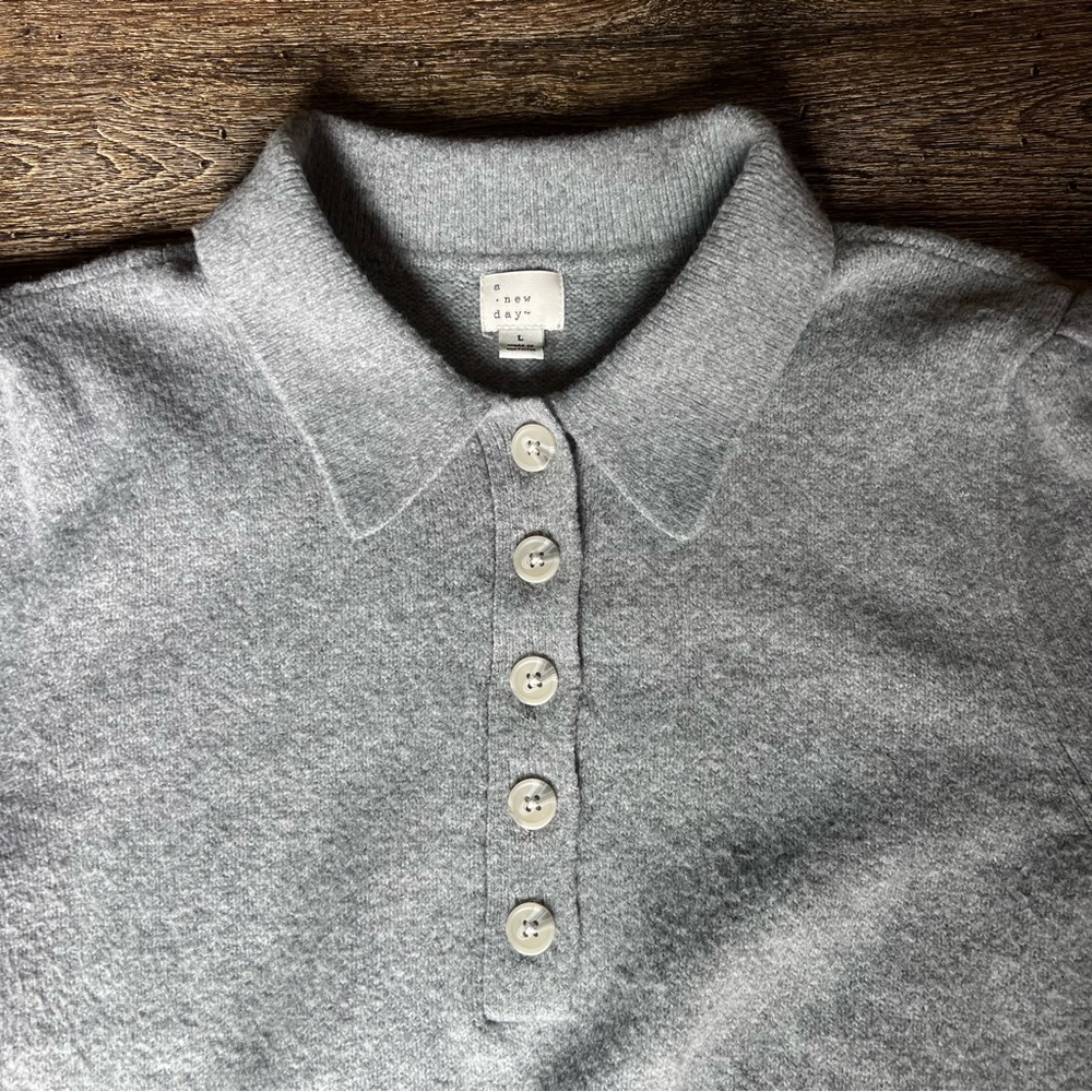 a new day Heather Gray Women's Polo Sweater - Picture 4 of 10